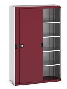 40014063.** Bott cubio cupboard with lockable sliding doors 2000mm high x 1300mm wide x 525mm deep and supplied with 4 x 160kg capacity shelves.   Ideal for areas with limited space where standard outward opening doors would not be suitable....